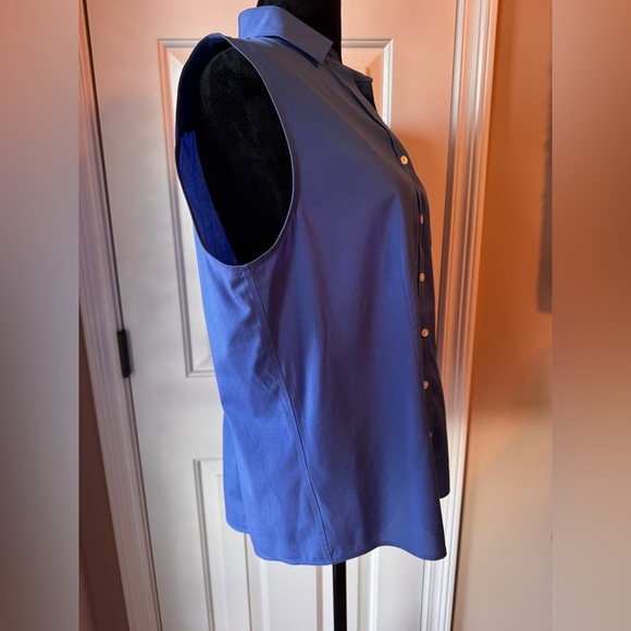 Talbots Royal Blue Sleeveless Button-Down Wrinkle Resistant Shirt - Picture 5 of 7